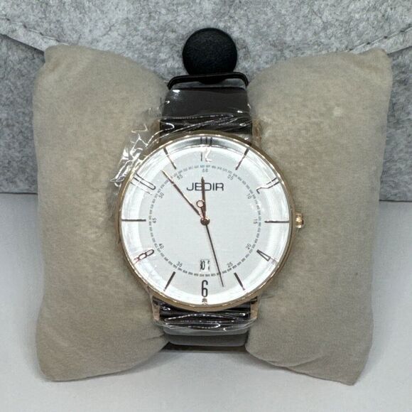 Jedir M.6014 Men Black Leather Strap Analog White Dial Quartz Wrist Watch JNA61 - Picture 2 of 12